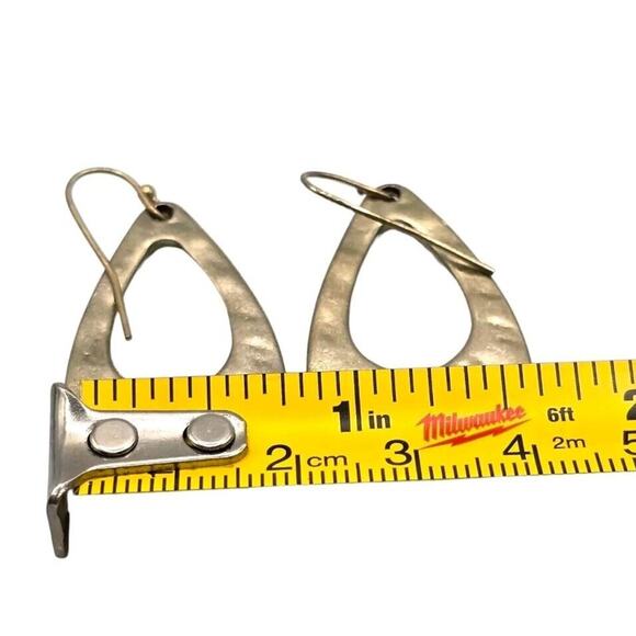 Pierced Teardrop Hammered Earrings Open Work Textured Design Dangle Chic Open - Picture 3 of 6